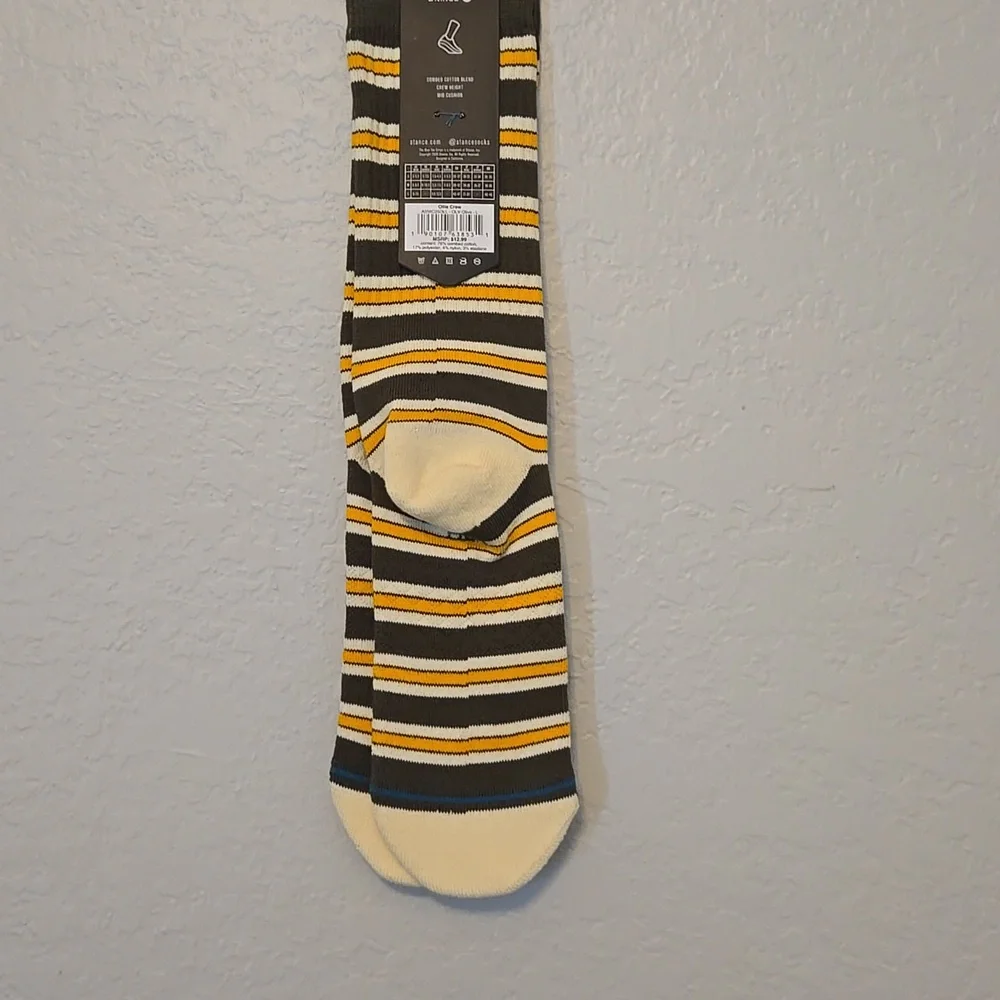 Stance Casual Striped Socks - Olive Green, Yellow, Cream, Mens L 9-13, Cotton